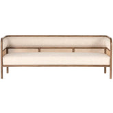 Wooden Twist Teak Wood 4 Seater Sofa with Curved Framing and Natural Cane Paneling - Plush Seating in Soft Fabric - Wooden Twist UAE